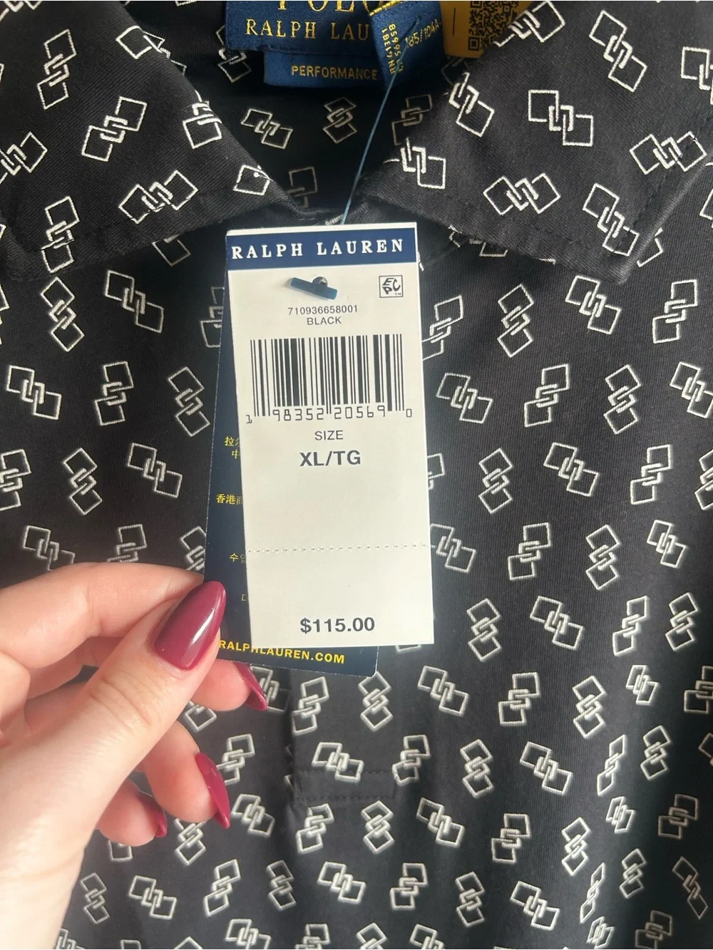 Polo Ralph Lauren Performance Polo – Black Geometric Print – Size XL – NWT